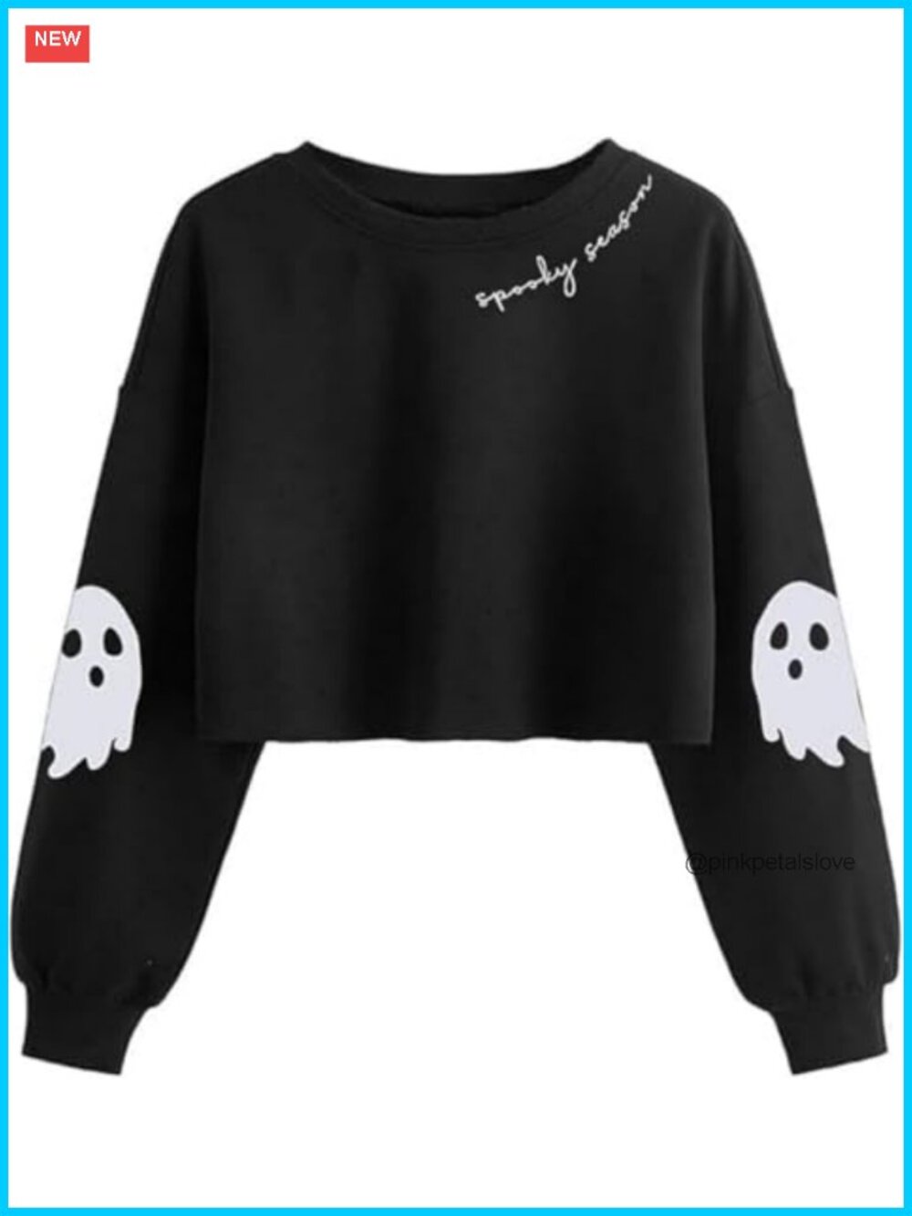 Women Halloween Ghost Crop Sweatshirt Lantern Sleeve Pullover